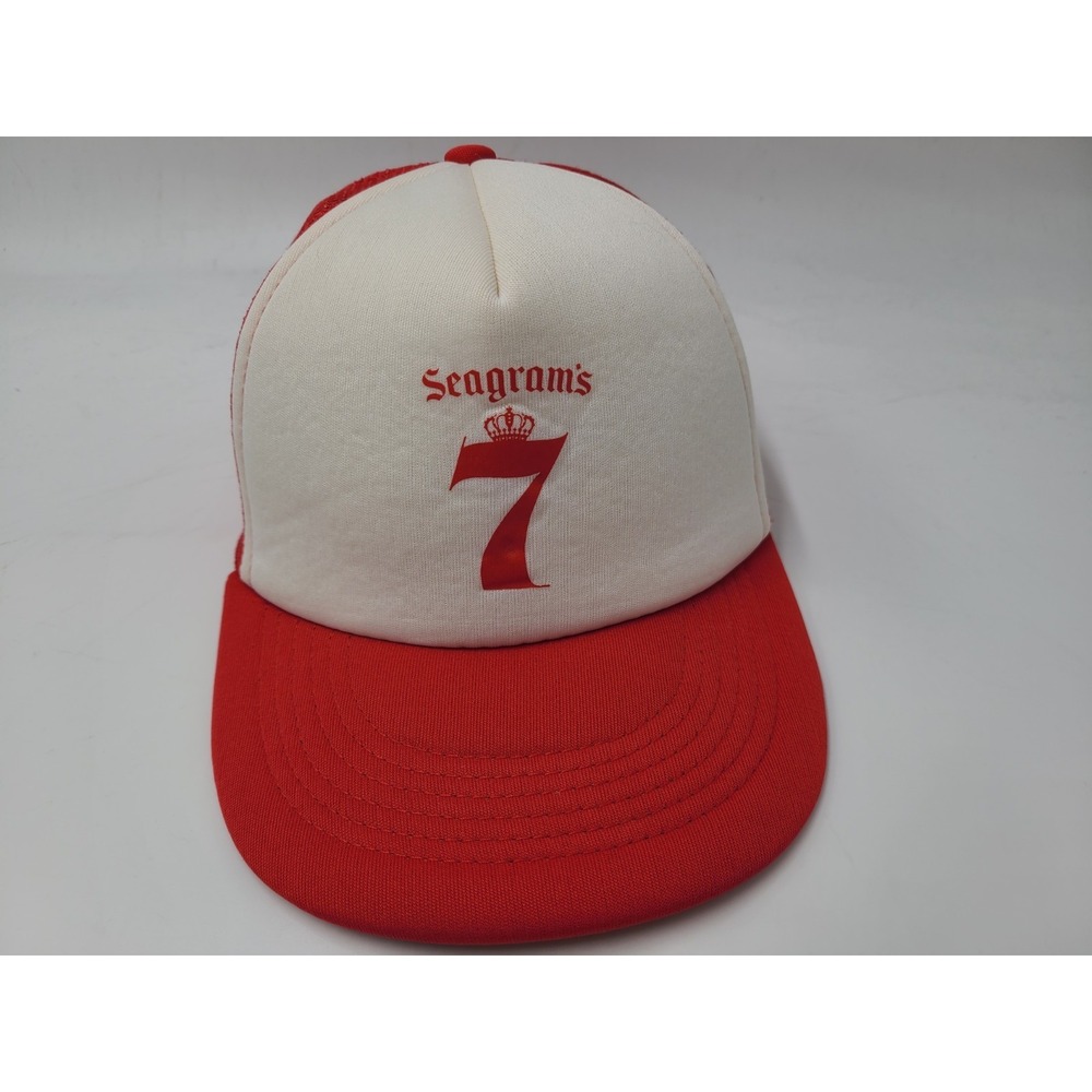 Seagrams‎ 7 Blended Whiskey Mesh Trucker Snapback (Fits Small) Hat Cap White Red